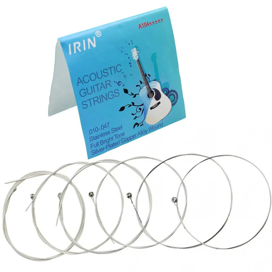 6 kom./lot IRIN A104 0,010-0,047 inča Posrebreni Žice Glazbenog Instrumenta zamjena za Akustičnu Gitaru s punim Upečatljiv Ton Slika 0