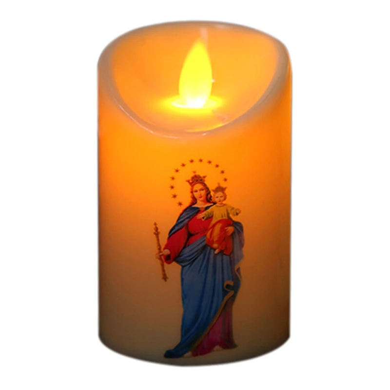 Isus Krist Svijeća Žarulja LED Tealight Romantični Stup Svjetlo Na Baterije Kreativni Беспламенный E-mail Svijećnjak svijeće kod kuće Slika 2