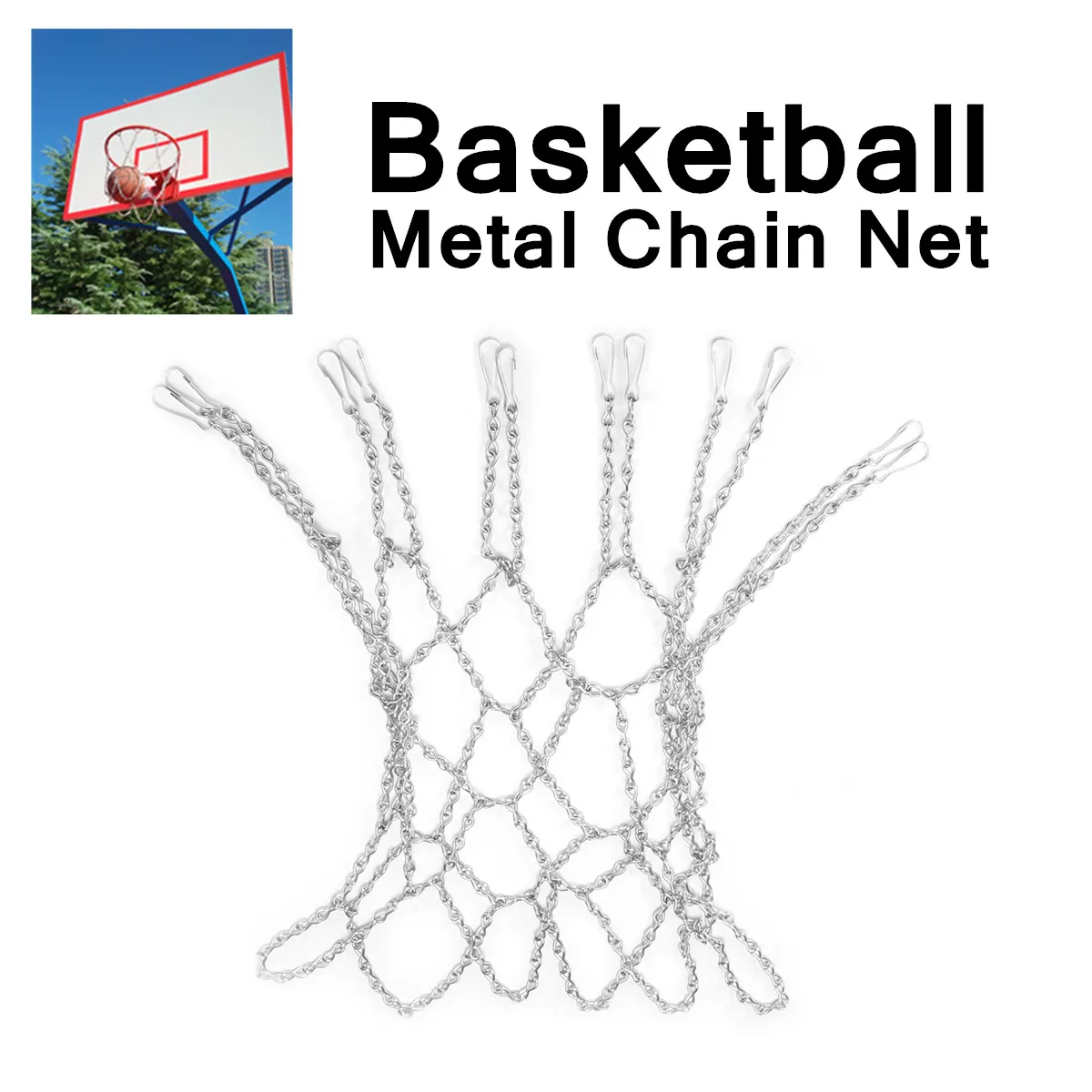 Košarkaški Metalne Lančane prepleta izdvajanje cinka postali 12 Petlje Srebrna Klin, Dizajn Standardna sadnja Za Obruča Jednostavan nosač je Težak- Slika 1
