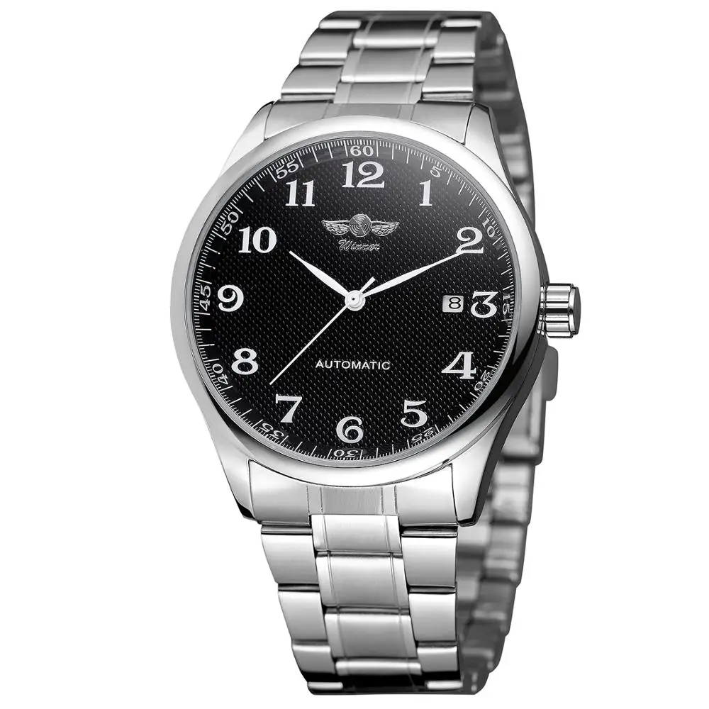 Modni jednostavne muške i ženske satove T-WINNER s remenom od nehrđajućeg Čelika, black Dial, Automatski mehanički sat Slika 0