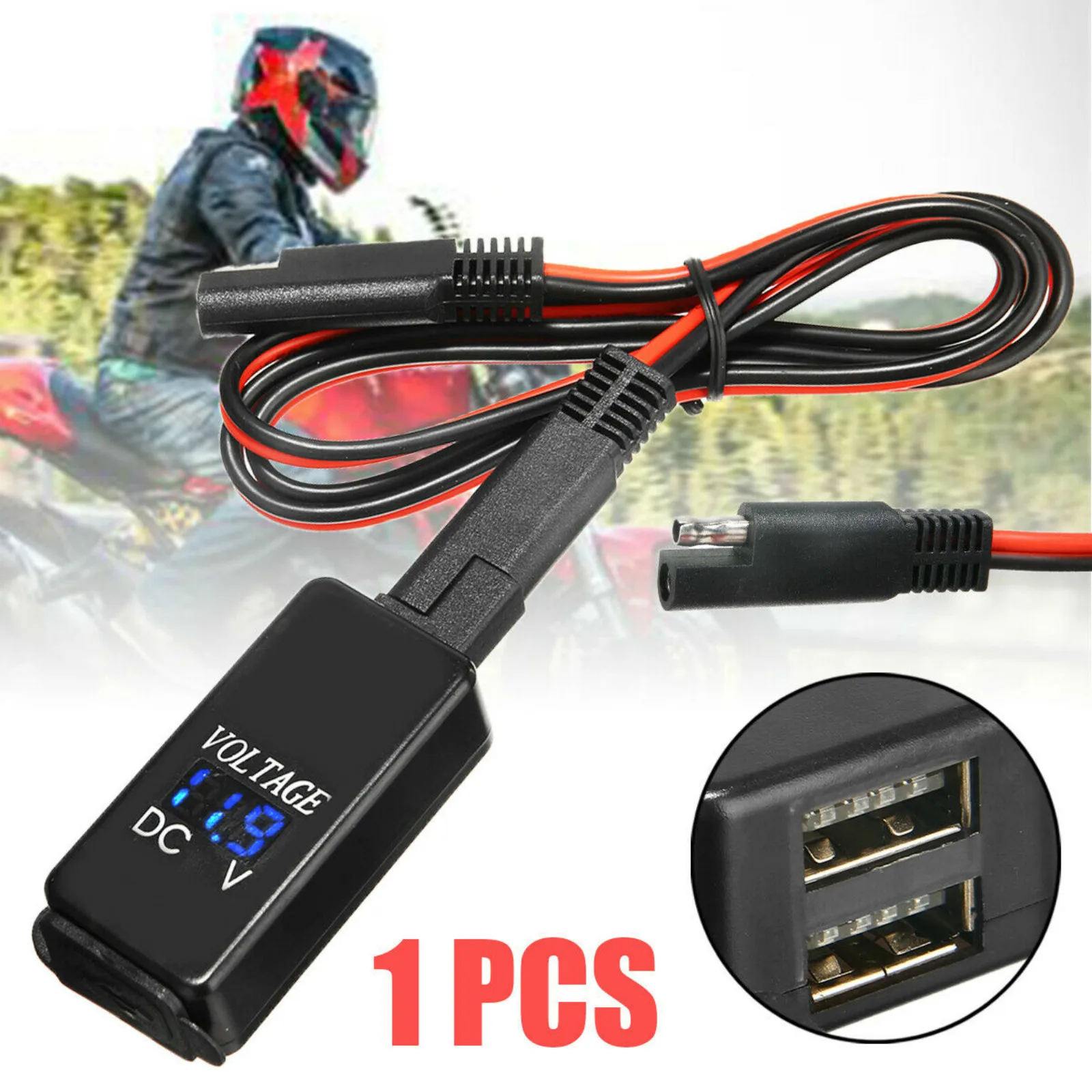 Motor SAE USB Adapter Kabel Voltmetar USB Punjač Vodootporan Brzo Punjenje Telefona GPS Ploteri Pribor Za Motocikle Slika 0